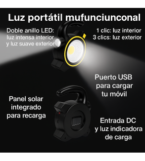 Luz Portátil 3 en 1: Ilumina, Carga y Explora