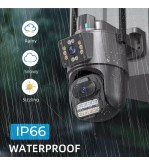 Camara IP, Inalambrica Wifi, Doble lente, 1 Fijo, 1 PTZ, Nocturna Infrarrojo y Led de apoyo, Baliza