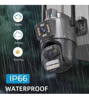 Camara IP, Inalambrica Wifi, Doble lente, 1 Fijo, 1 PTZ, Nocturna Infrarrojo y Led de apoyo, Baliza