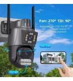 Camara IP, Inalambrica Wifi, Doble lente, 1 Fijo, 1 PTZ, Nocturna Infrarrojo y Led de apoyo, Baliza