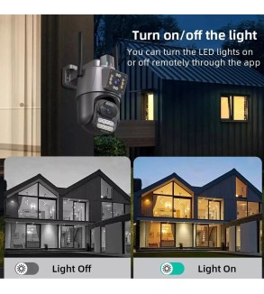 Camara IP, Inalambrica Wifi, Doble lente, 1 Fijo, 1 PTZ, Nocturna Infrarrojo y Led de apoyo, Baliza