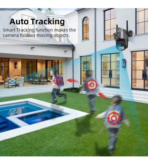 Camara IP, Inalambrica Wifi, Doble lente, 1 Fijo, 1 PTZ, Nocturna Infrarrojo y Led de apoyo, Baliza